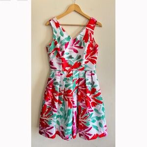 Tahari ASL Dress Womens Size 6 White Coral Seaglass Print Fit & Flare Beach